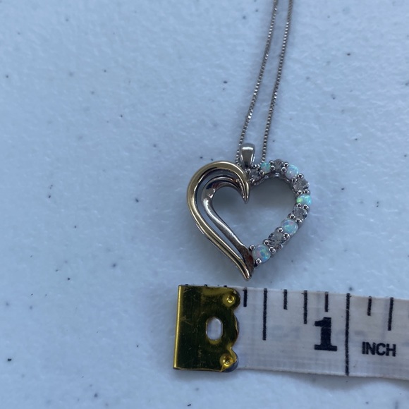 10k Yellow Gold & 925 Sterling Silver Heart and Crystal Opal Necklace - Picture 11 of 13